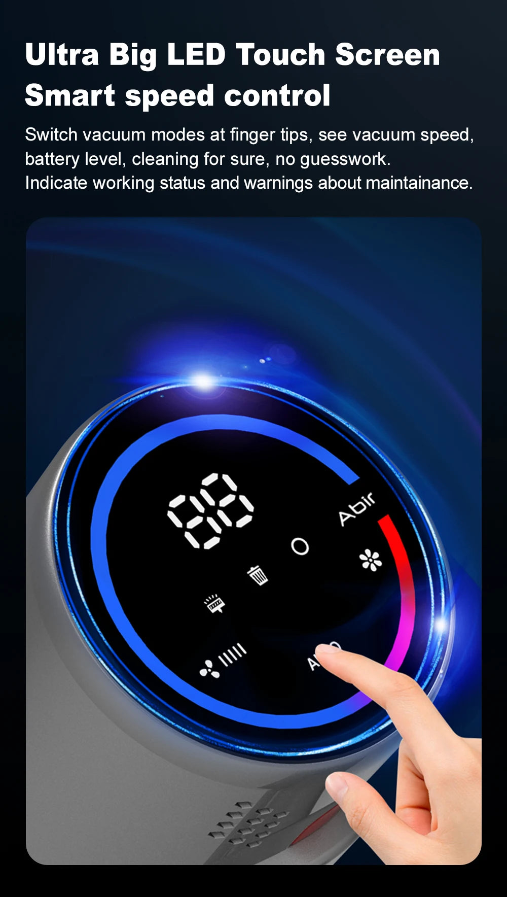 Aspiradora Inteligente Inalámbrica 27000Pa | Pantalla Táctil y Sensor de Polvo